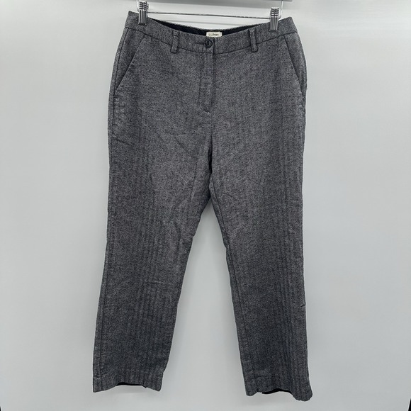 LL Bean Pants Womens 10P Gray Herringbone Lined Classic Fit Straight Leg Pockets - Picture 12 of 14